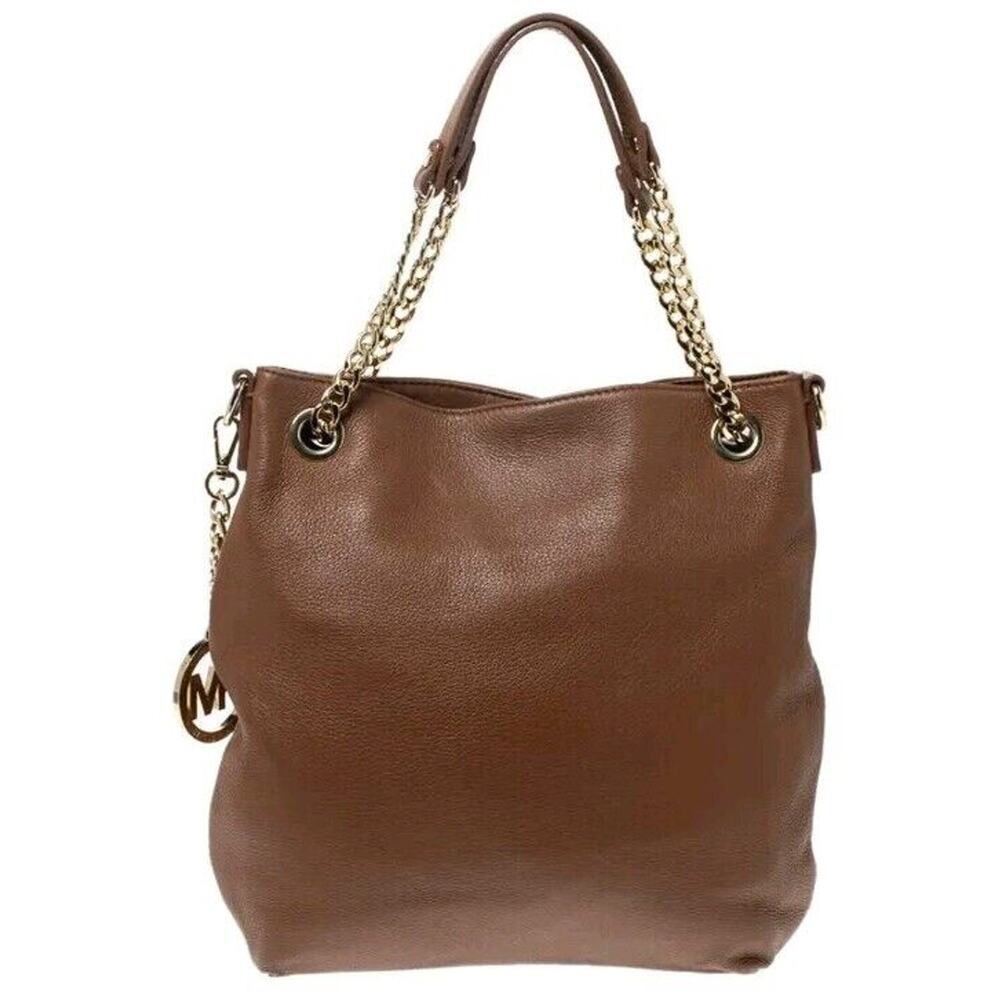 Michael Kors Jet Set Travel Bag Brown Purse Medium NS Chain Leather Satchel